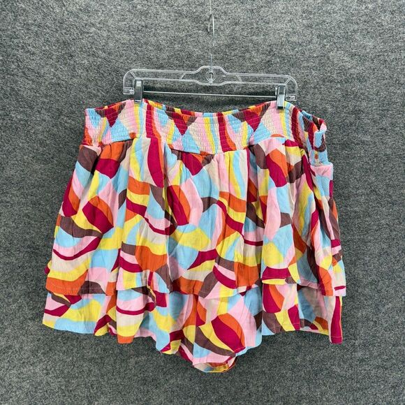 Torrid Shorts Women 4 Pink Geometric Chino Ruffle High Rise Elastic Waist Lined - Picture 2 of 9